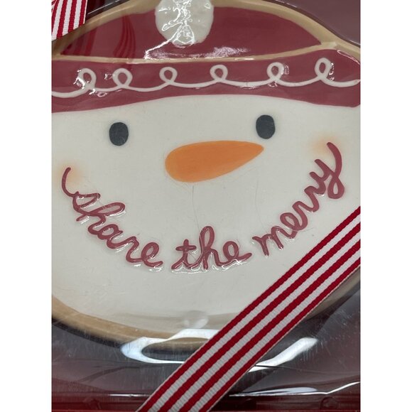 Hallmark Snowman Cookie Plate & Cutter Set - "Share The Merry" Design - NEW! - Picture 4 of 6